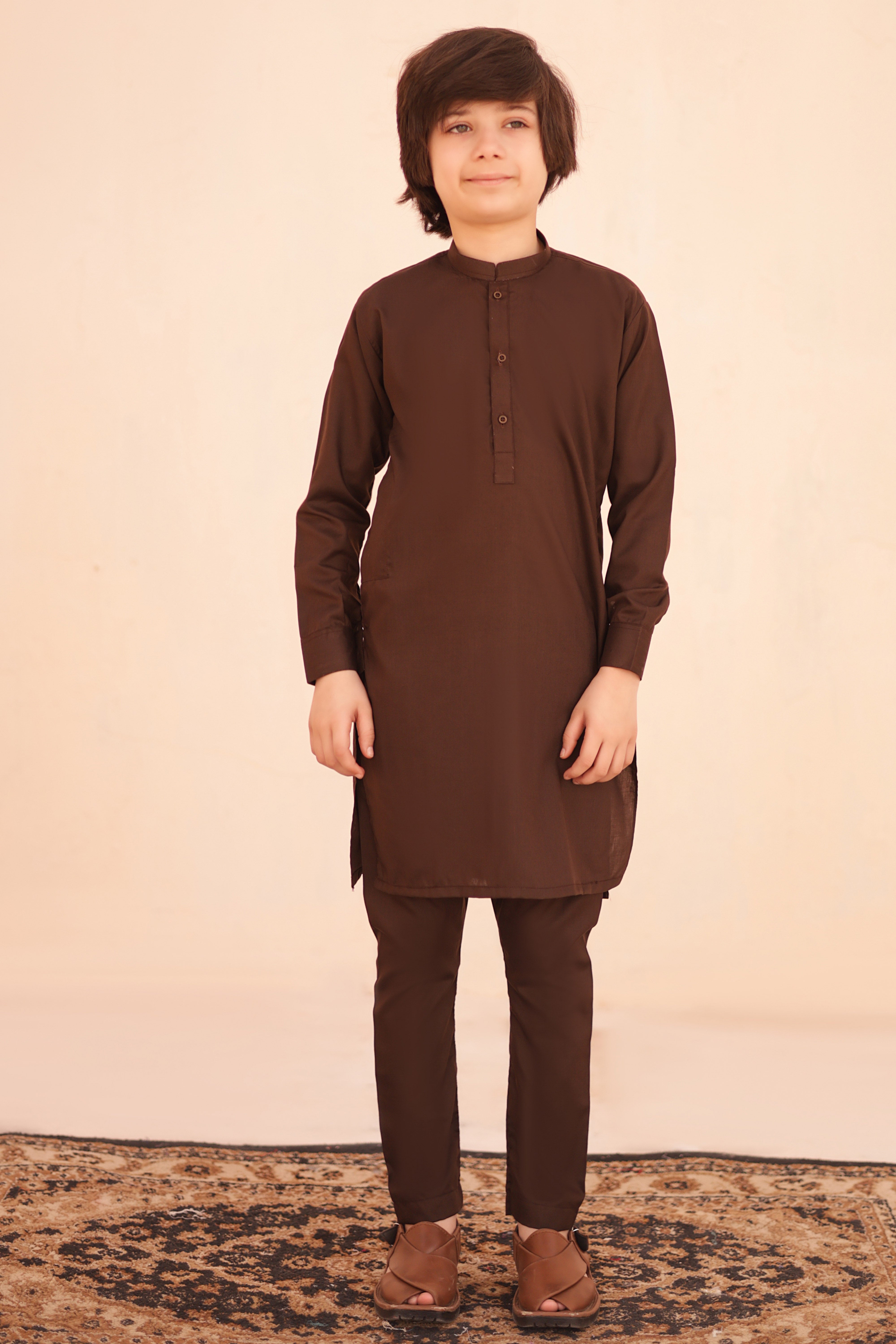 Chestnut Brown Kurta and Trouser Set For Boys