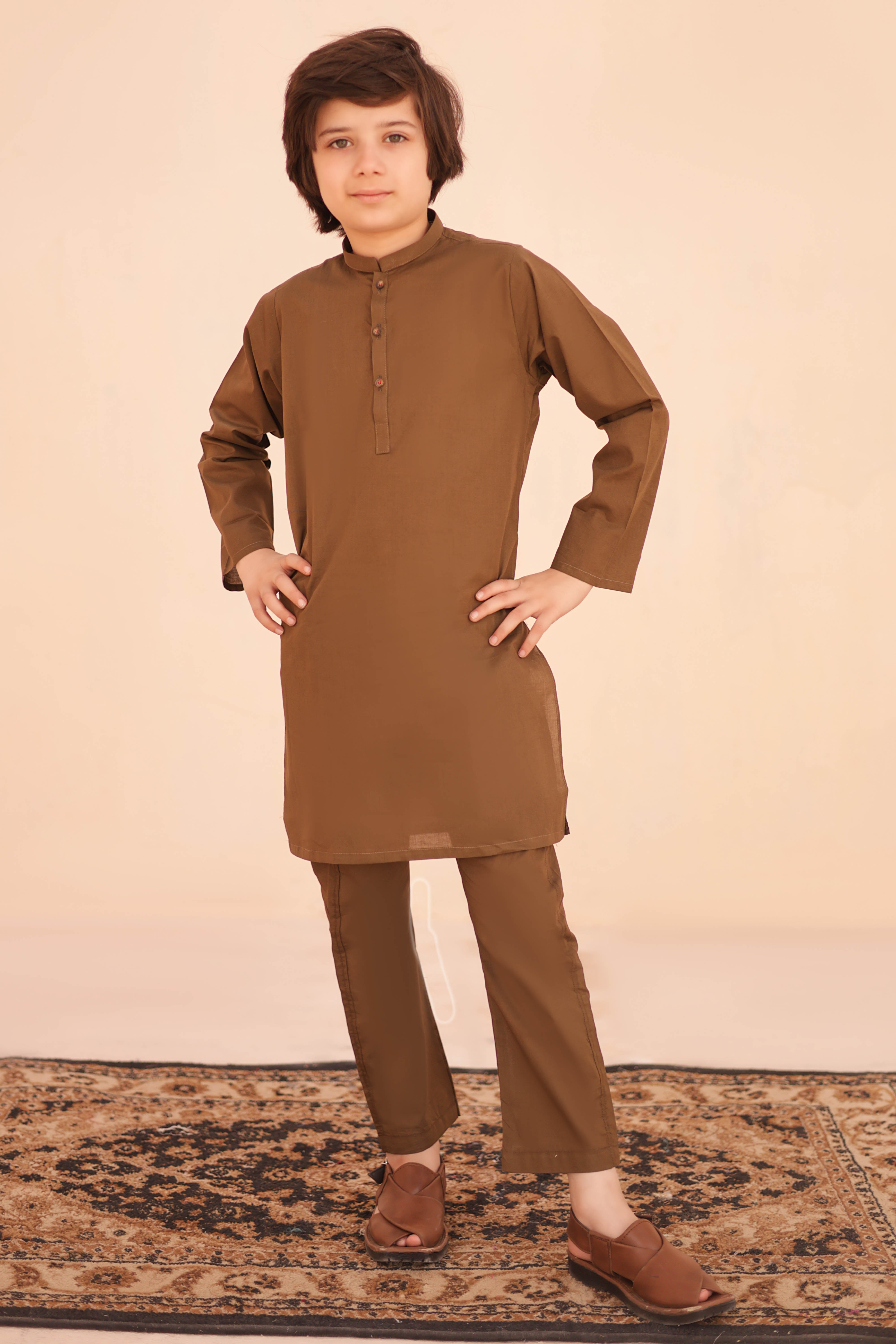 Russet Brown Kurta and Trouser Set For Boys