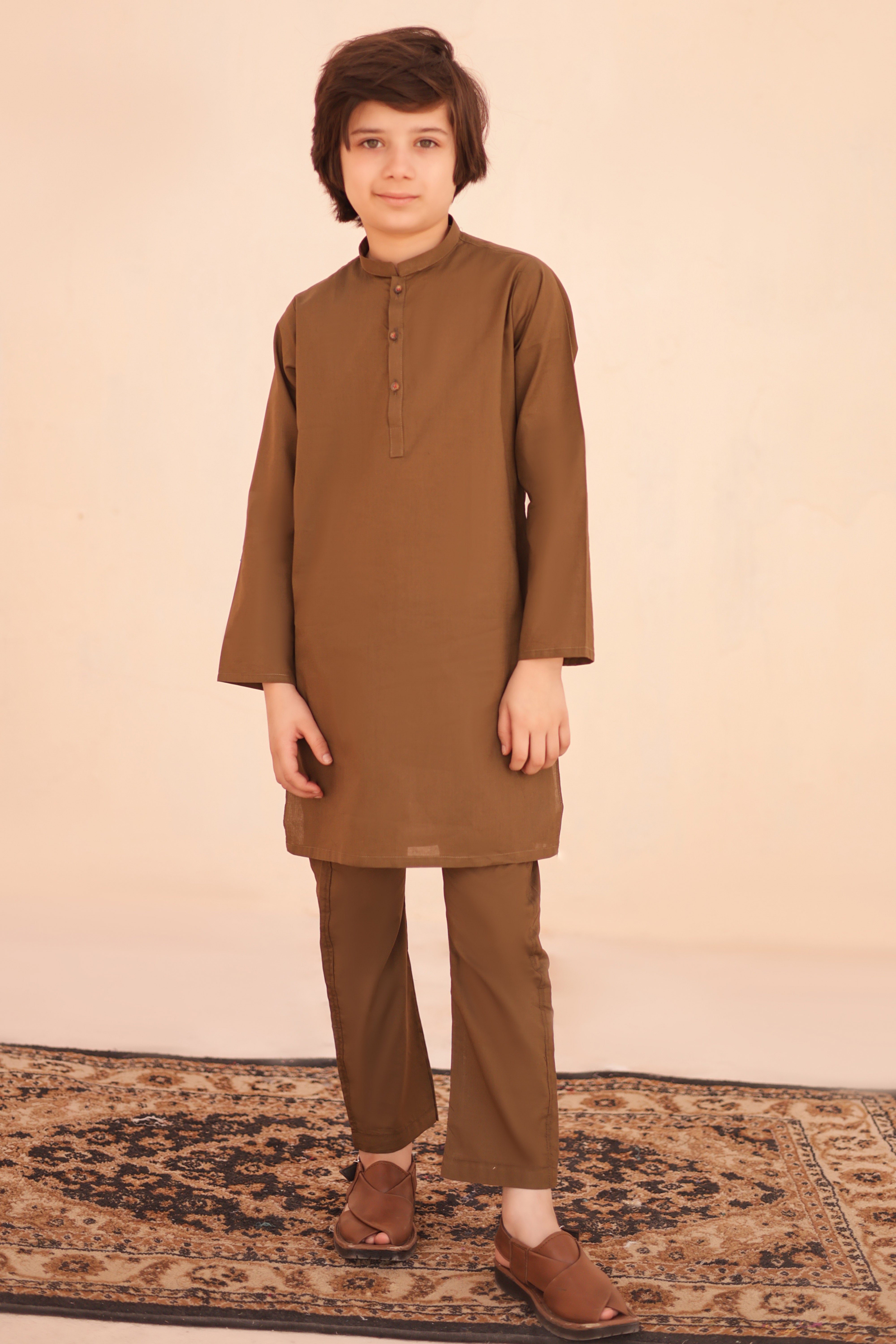 Russet Brown Kurta and Trouser Set For Boys