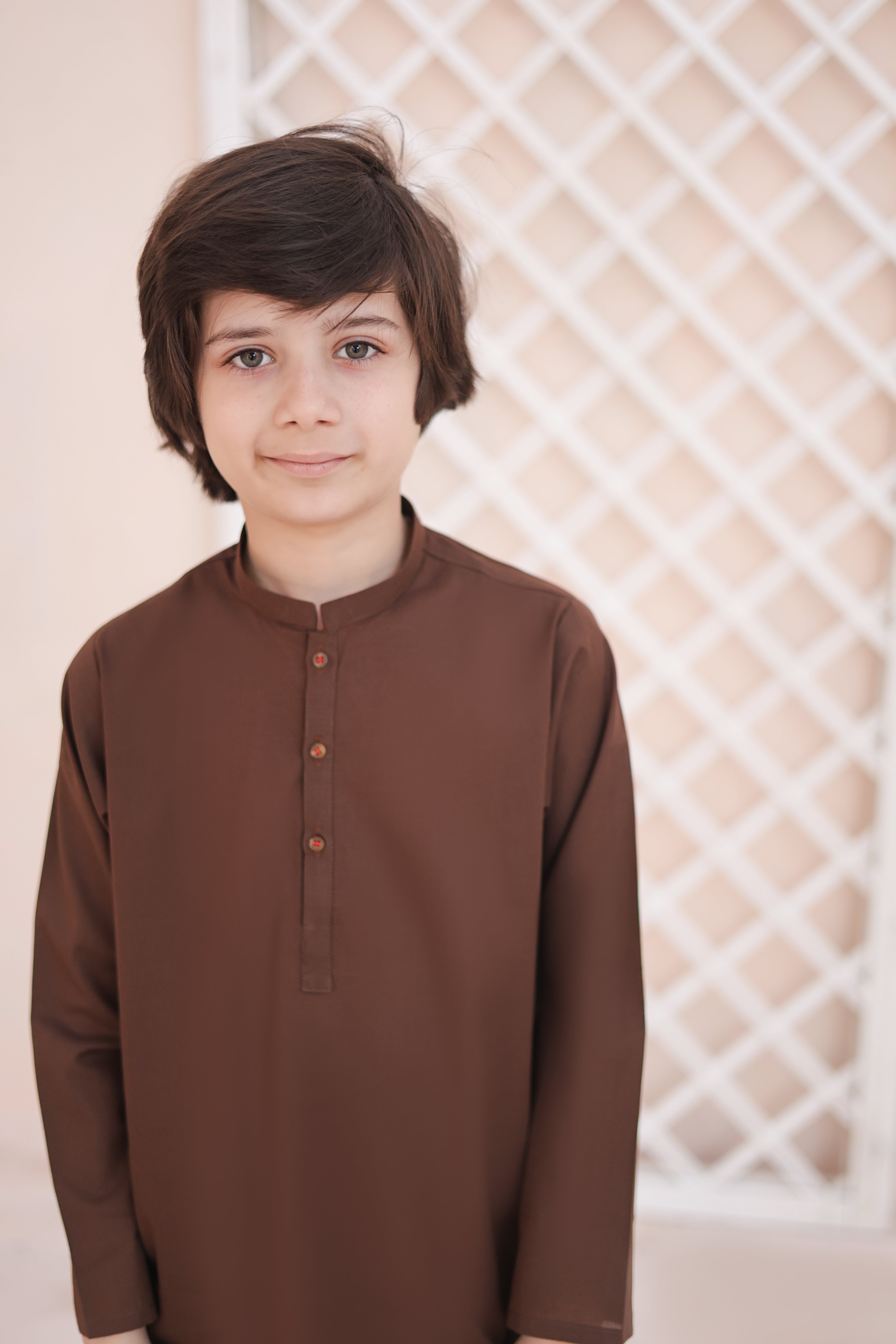 Wood Brown Kurta and Trouser Set For Boys