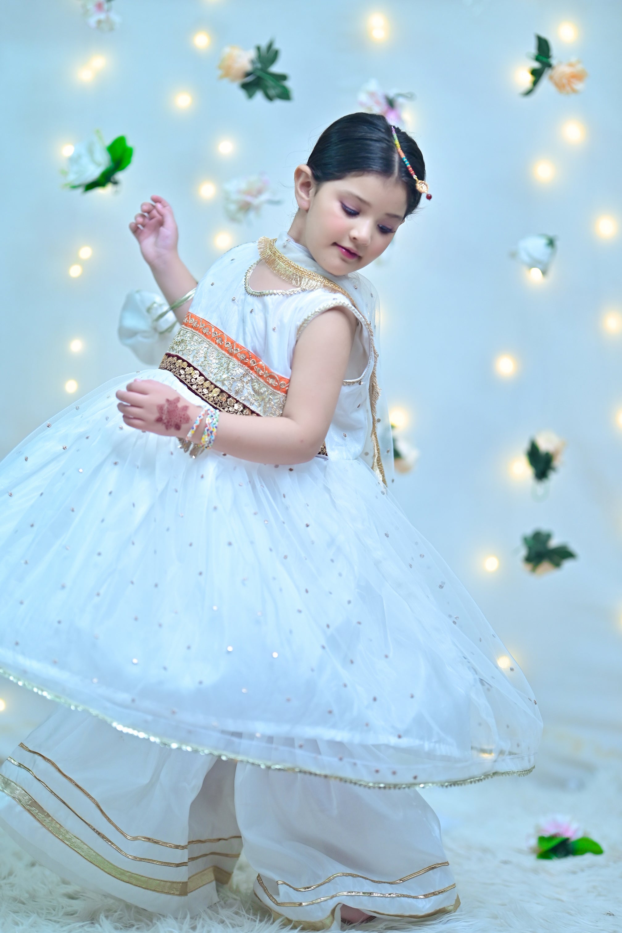 White Elegance – Sequenced Embroidered Net Outfit For Girls