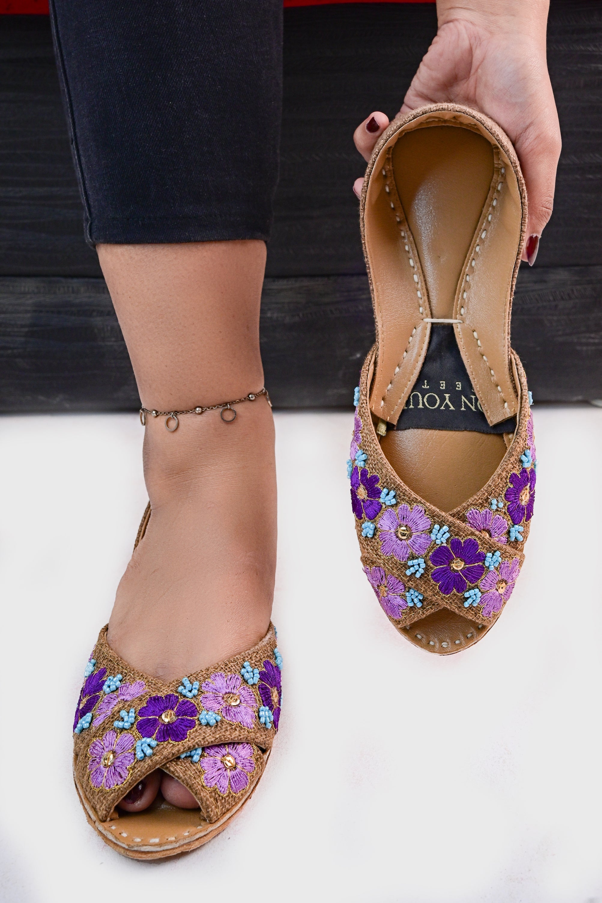 Peshawari Cut Khussa with Jute Finish For Women