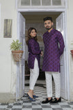 Purple Color Embroidered Kurta With White Trouser For Couple