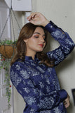 Bluish Color With Floral Embroidered Kurta With White Trouser For Couples