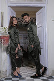 Olive Green Kurta Pajama With Gold Buttons For Couples
