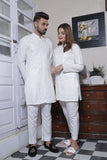 White Color Chicken Kari Kurta & Trouser For Couple