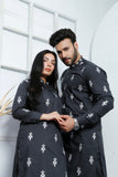 Gray Color Embroidered Kurta & Trouser For Couple