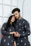Gray Color Embroidered Kurta & Trouser For Couple