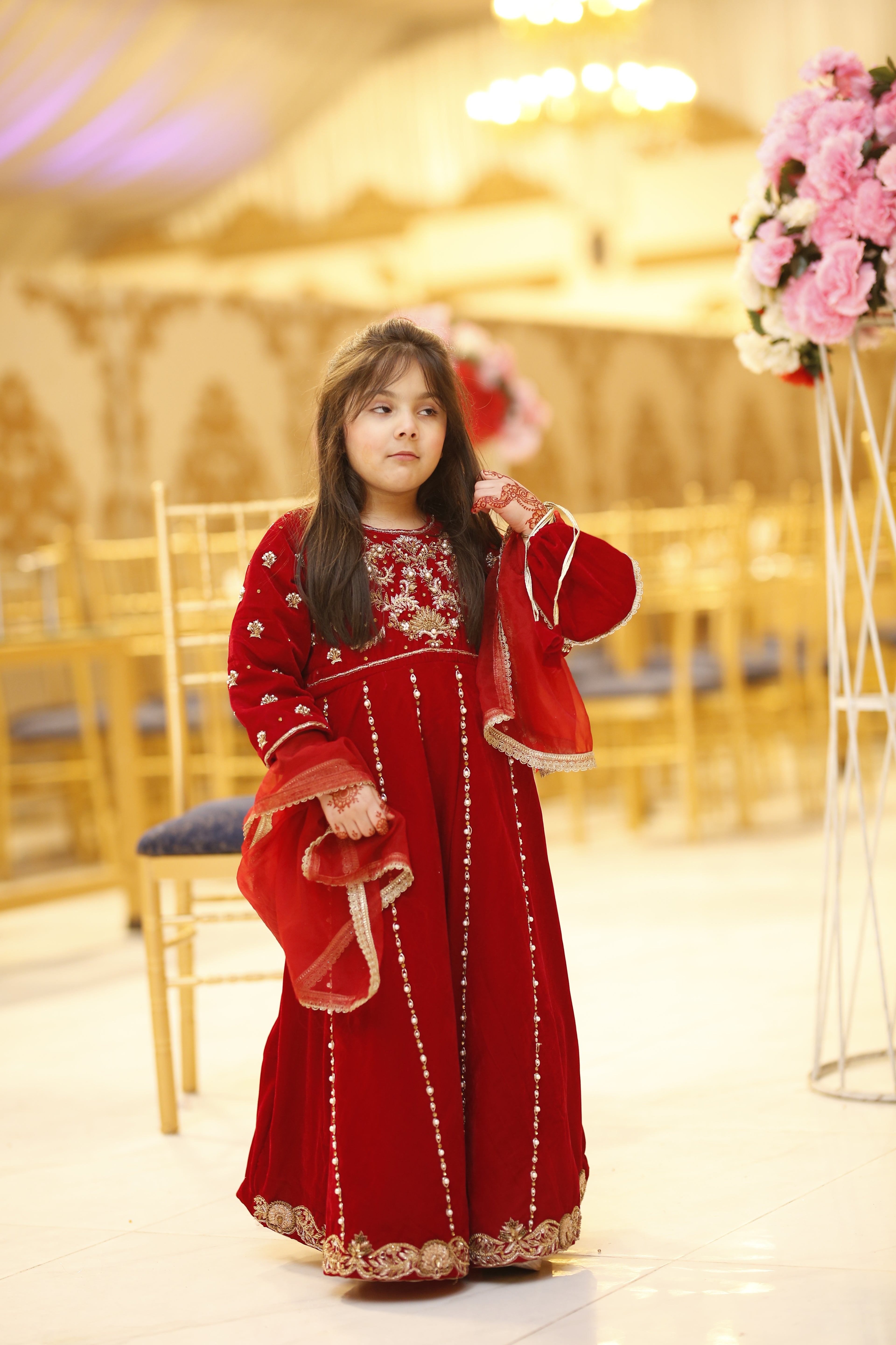 Mirha Velvet Maxi – Elegance in Red For Girls