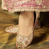 Ombre Oasis Pink – Floral Embroidered Khussas with Beadwork & Scalloped Detailing For Women