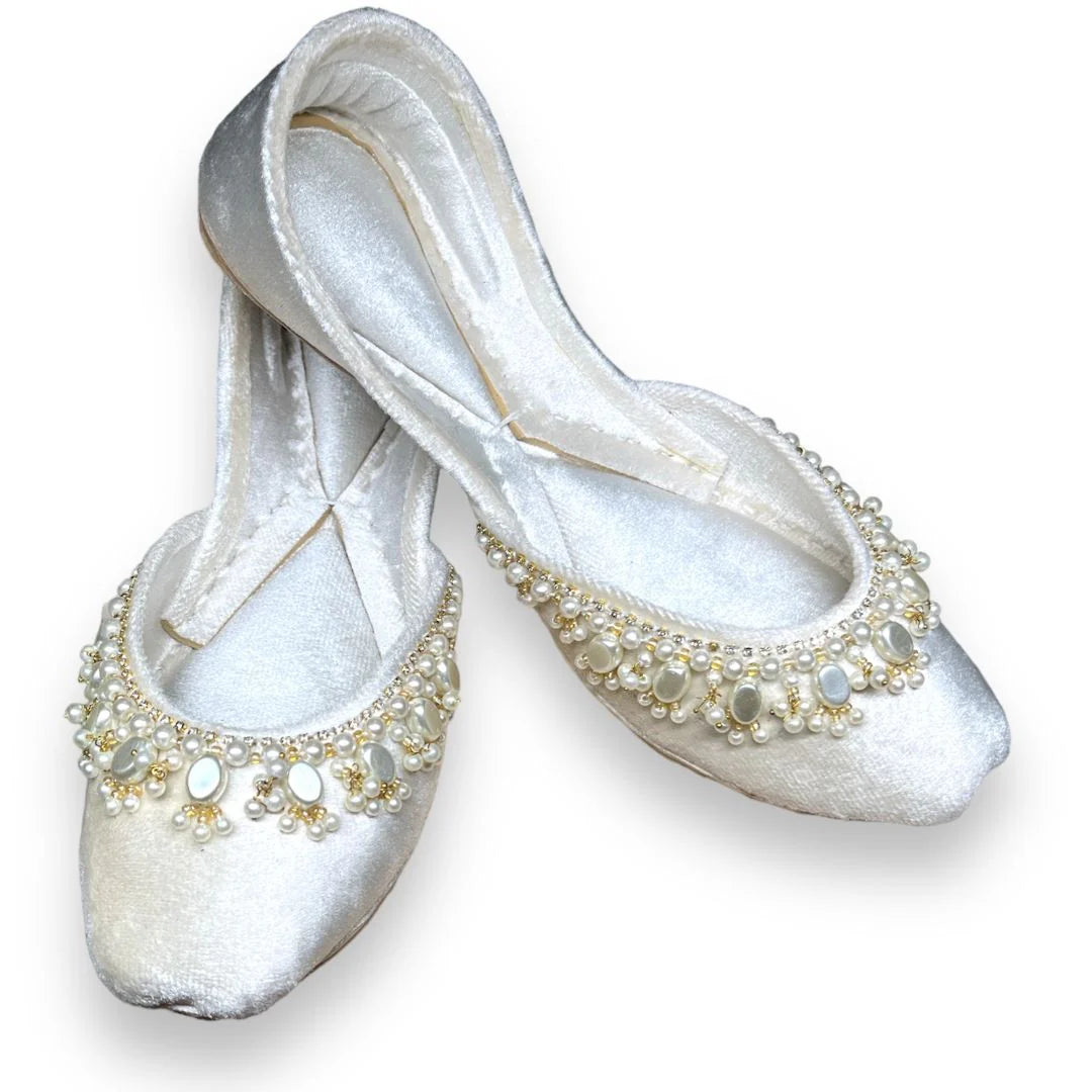 Light Golden & Pearl White Juttis – A Heritage of Elegance For Women