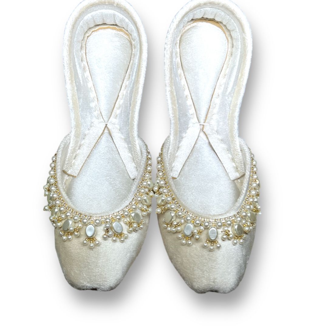 Light Golden & Pearl White Juttis – A Heritage of Elegance For Women