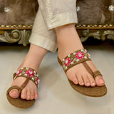 Black & Brown Floral 3D Jute Kolapuri – Bold Style, Timeless Comfort For Women