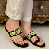 Black & Brown Floral 3D Jute Kolapuri – Bold Style, Timeless Comfort For Women