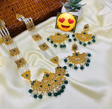 Kundan Mala Set: Sophisticated Jewelry in Ferozi, Golden, Black, Pearl, Green