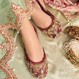 Baadshah" Regal Maroon Velvet Khussa By Dazzle