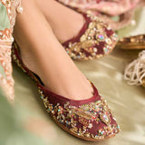 Baadshah" Regal Maroon Velvet Khussa By Dazzle