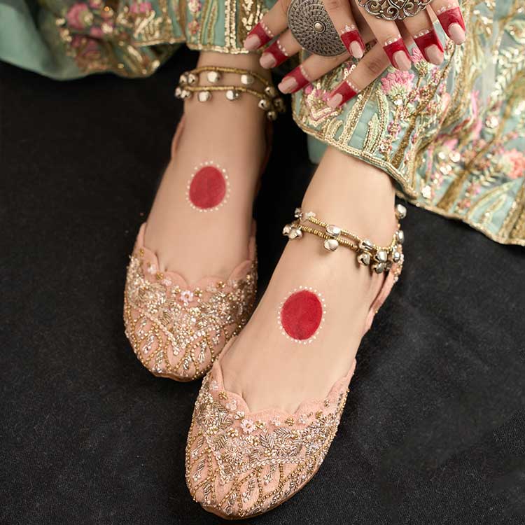 "Pearl Ice (Pink)" Velvet Khussas – Soft Glamour in Every Step By Dazzle