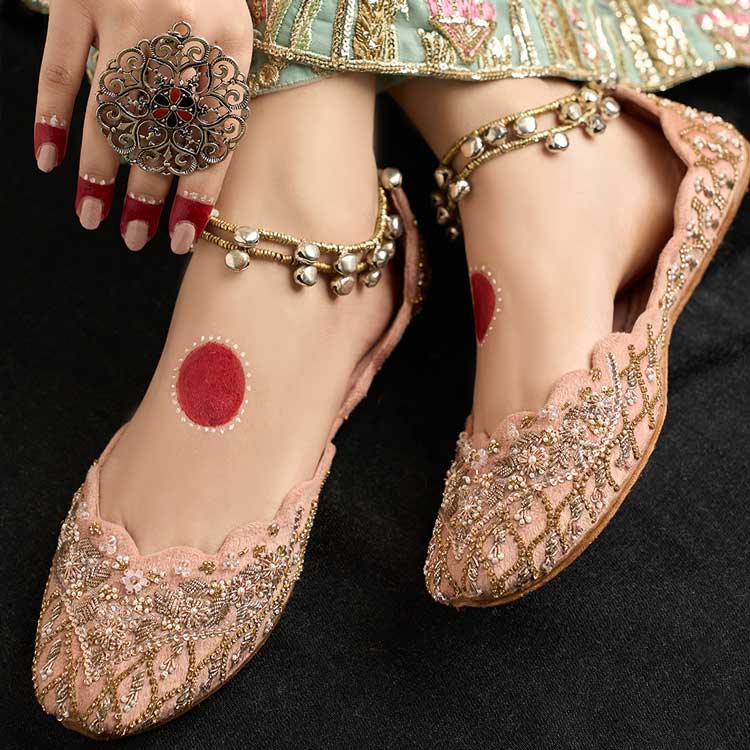 "Pearl Ice (Pink)" Velvet Khussas – Soft Glamour in Every Step By Dazzle