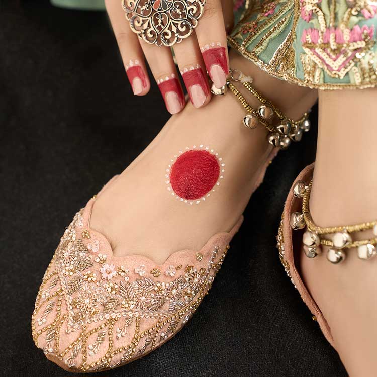"Pearl Ice (Pink)" Velvet Khussas – Soft Glamour in Every Step By Dazzle