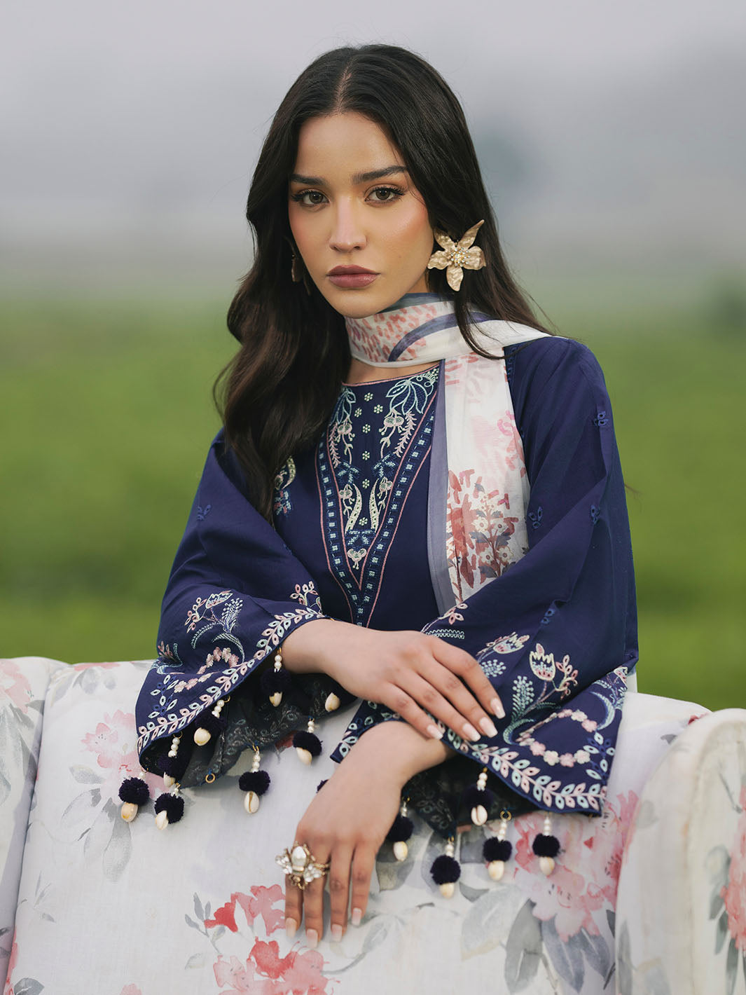 Zarq – Teal Elegance in Embroidered Lawn For Women