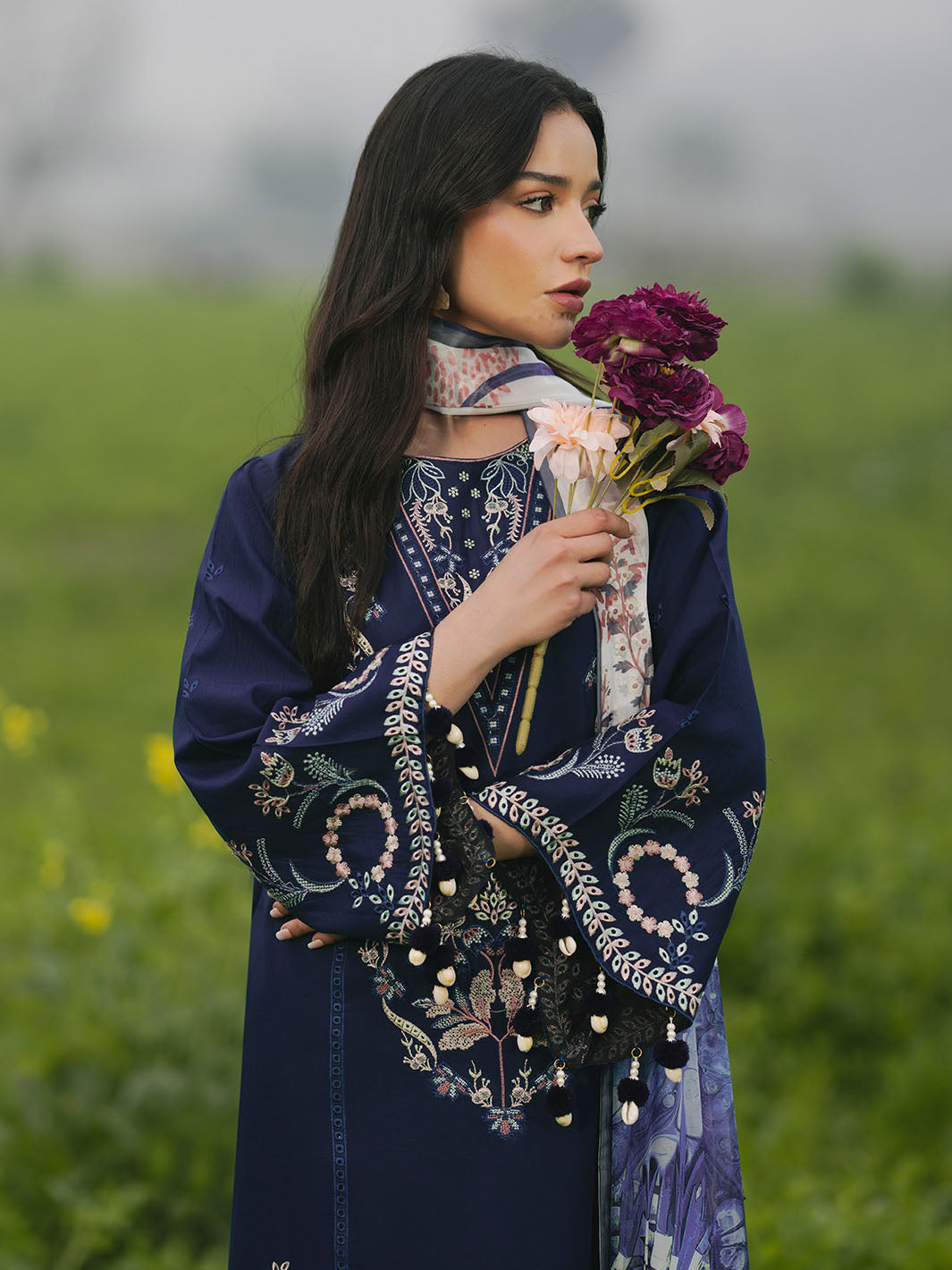Zarq – Teal Elegance in Embroidered Lawn For Women