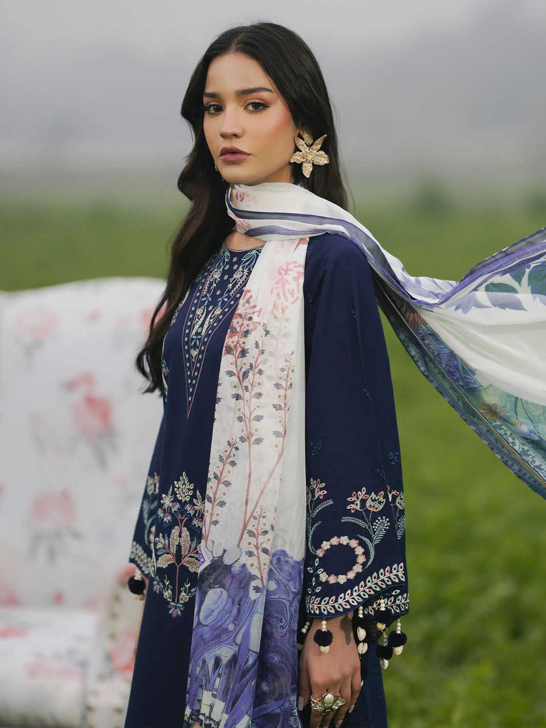 Zarq – Teal Elegance in Embroidered Lawn For Women