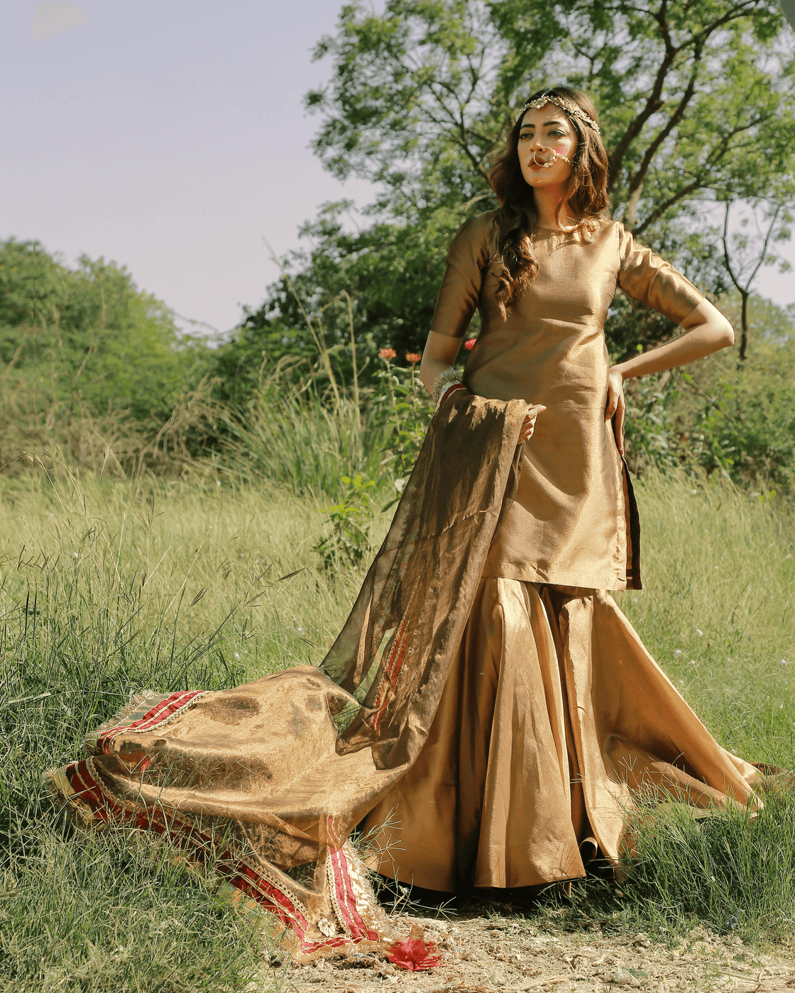 Sheesham – 3 Piece Formal Brown Gharara Set For Women
