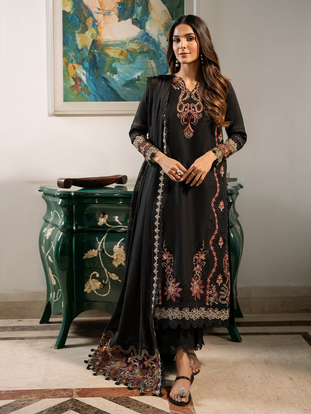Fahima – Elegant Black Luxury Embroidered Lawn Ensemble Unstitched Suit  For Women
