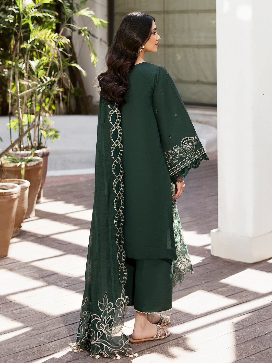 Fatin – Regal Bottle Green Luxury Embroidered Lawn Ensemble Unstitched Suit  For Women