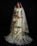 Golden 3-Piece Patchwork Tissue Gharara – Laqaa For Women