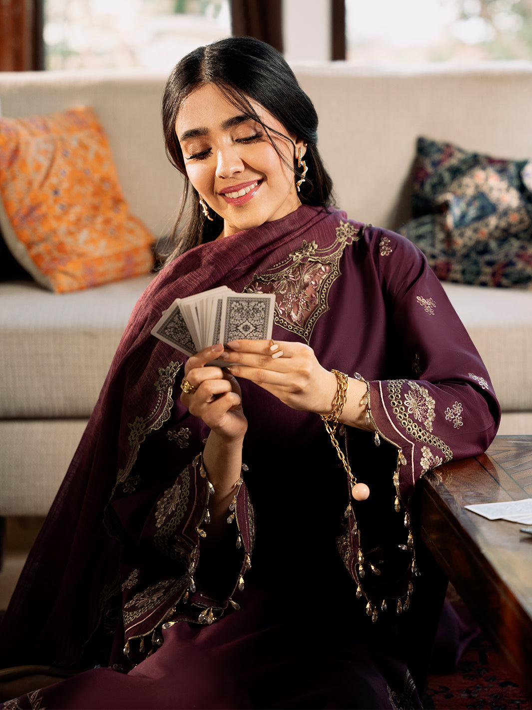 Hana – Deep Plum Luxury Embroidered Lawn Ensemble Unstitched Suit  For Women