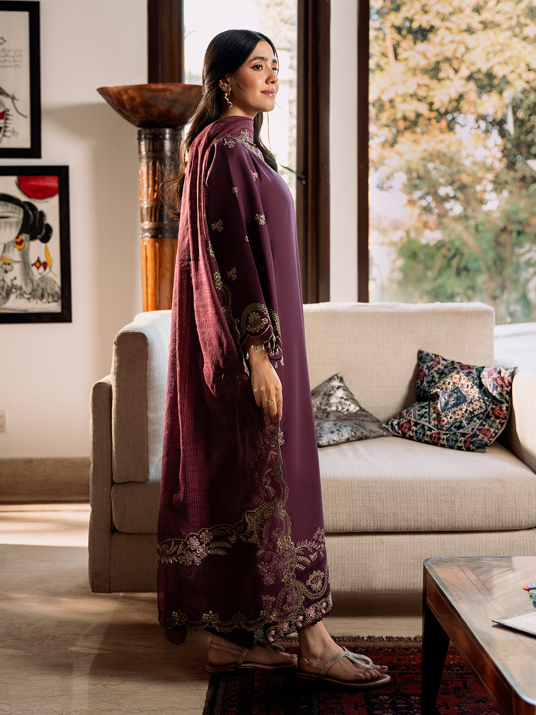 Hana – Deep Plum Luxury Embroidered Lawn Ensemble Unstitched Suit  For Women