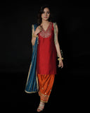 Red 3-Piece Embroidered Cotton Silk Suit – Keva For Women