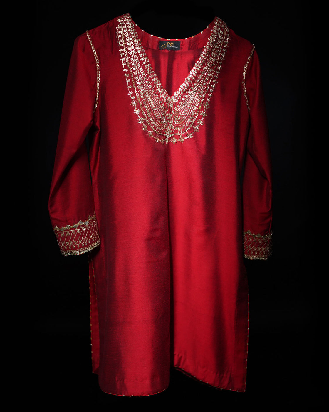 Red 3-Piece Embroidered Cotton Silk Suit – Keva For Women