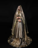 Grey and Golden 3-Piece Embroidered Tissue Lehenga – Saanvi For Women