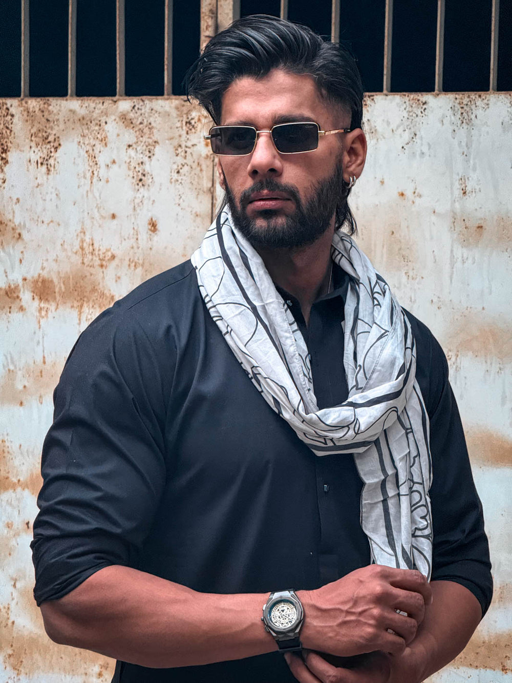 White Calligraphed Stole for Men with Letter-Writing Kit For Men