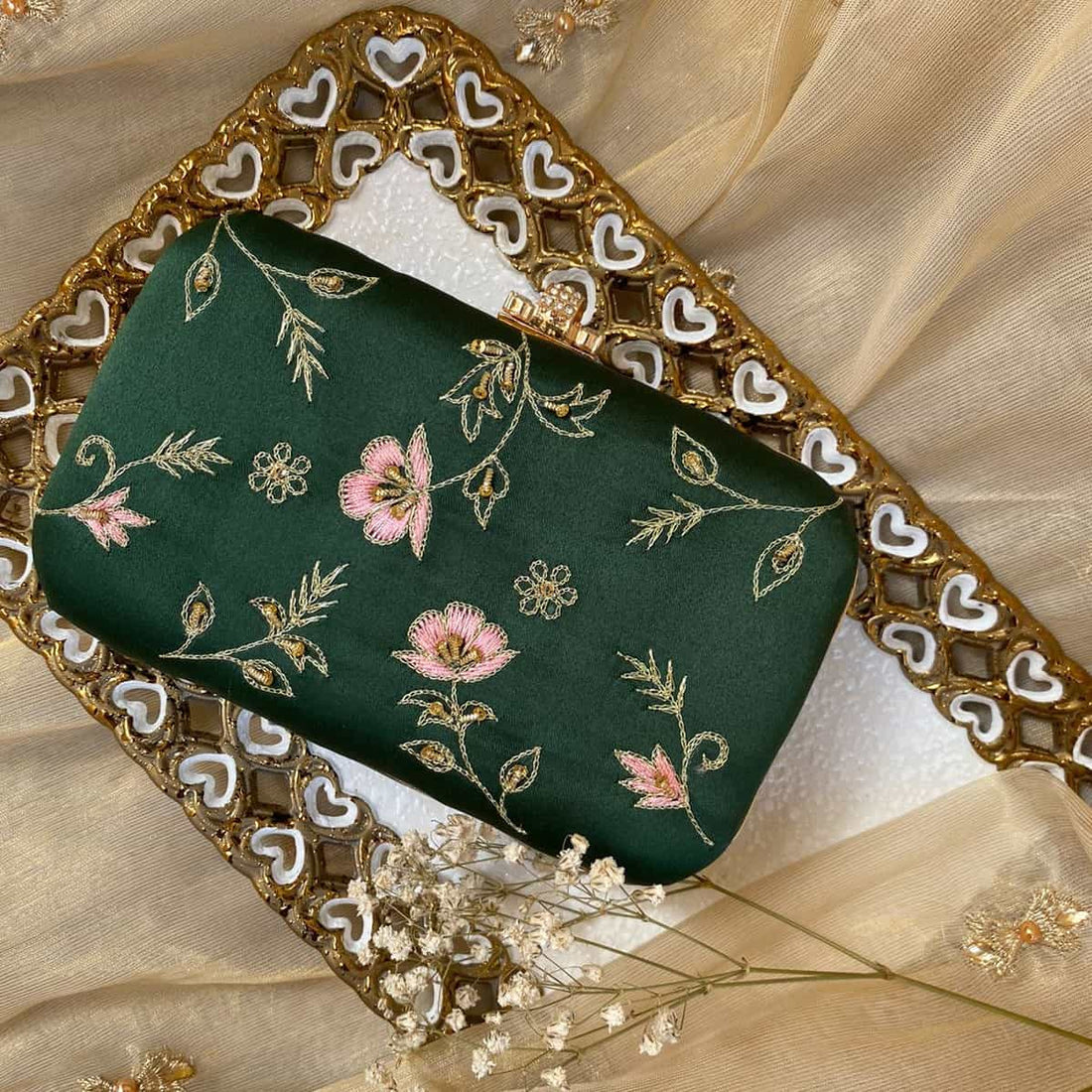 GREEN ZARDOZI CLUTCH – Elegance for Intimate Gatherings For Bridal/Wedding