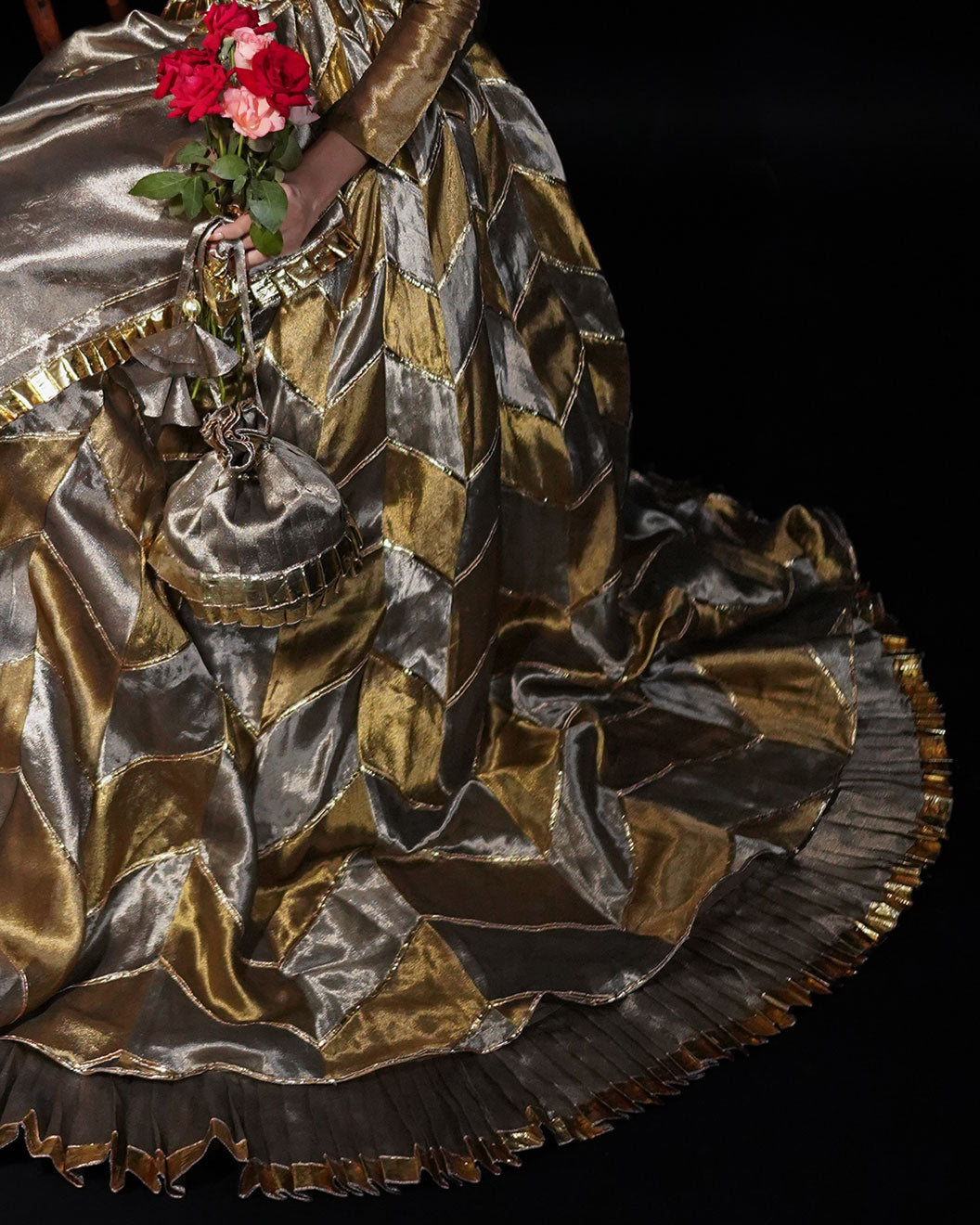 Bronze 3-Piece Patchwork Tissue Lehenga – Zayna For Women