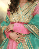 Bahar Bano – 3 Piece Pink & Turquoise Embroidered Kalidaar Set For Women