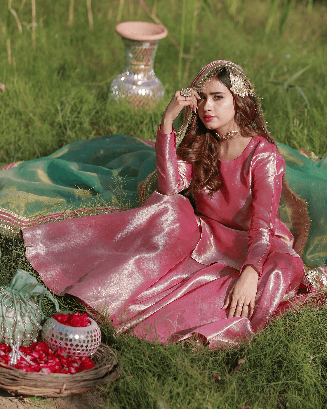 Shabnam – Classic Pink Tissue Gharara Set For Women