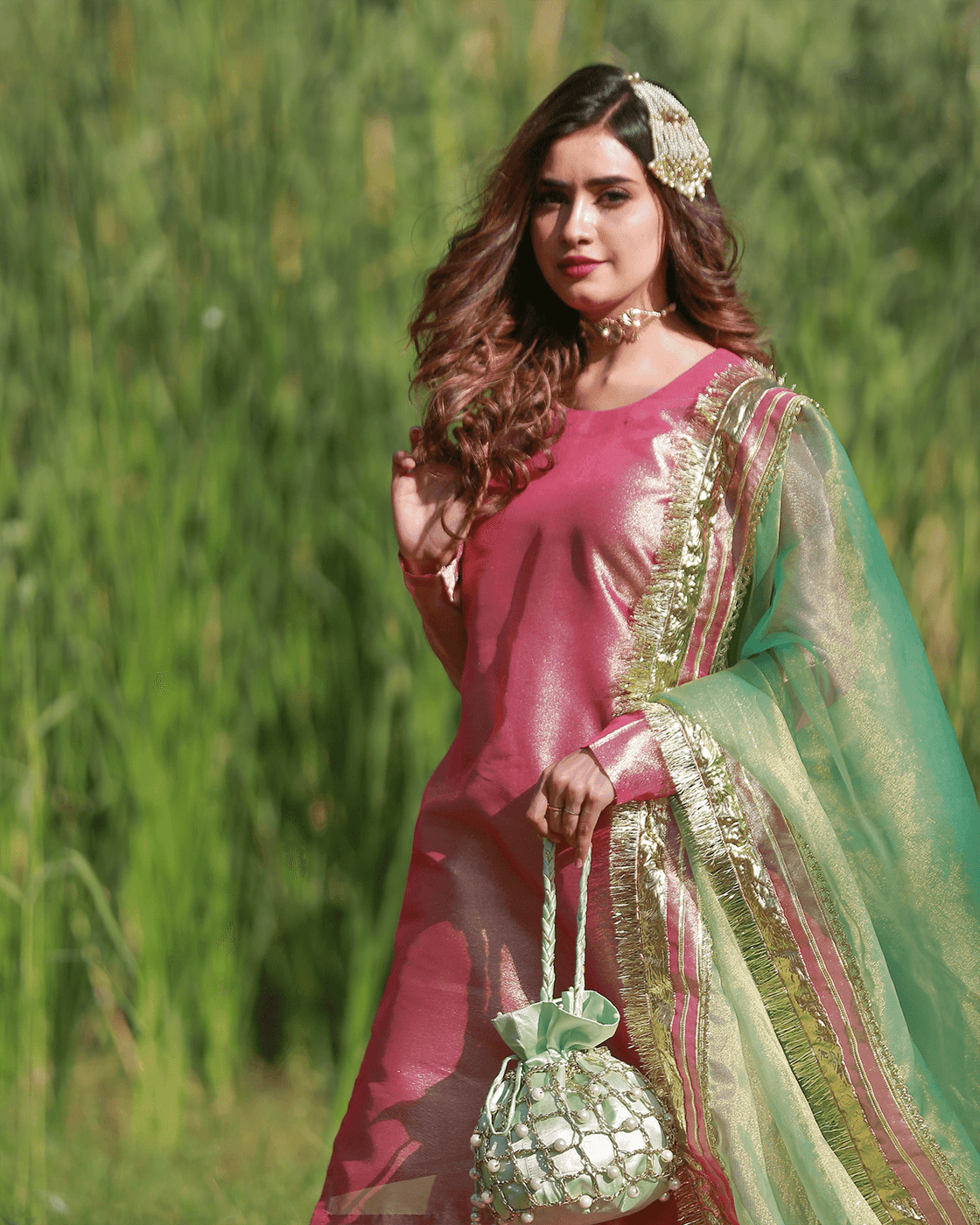 Shabnam – Classic Pink Tissue Gharara Set For Women
