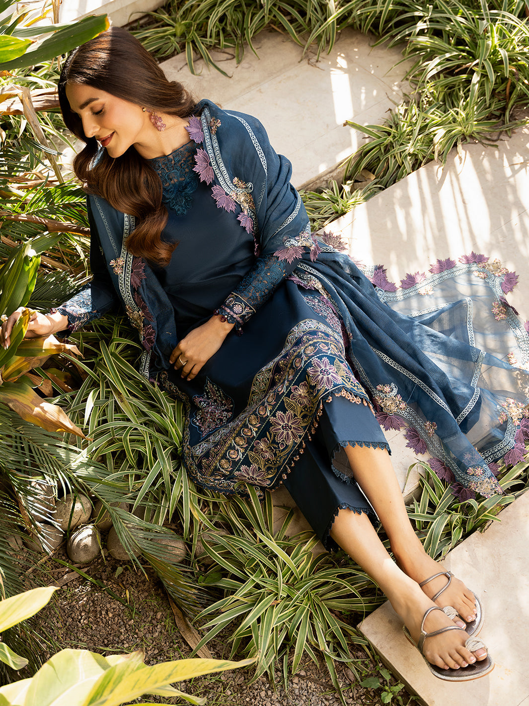 Raisa – Teal Blue Embroidered Eid Ensemble Unstitched Lawn Suit  For Women