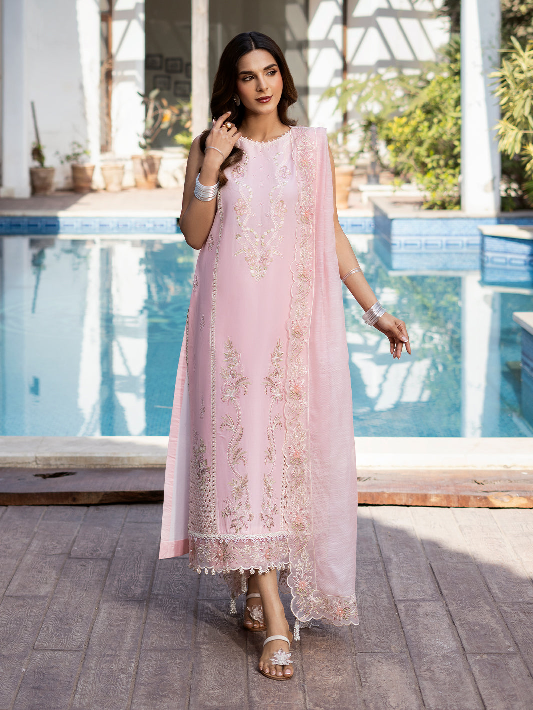Safa – Powder Pink Luxury Embroidered Ensemble Unstitched Lawn Suit  For Women