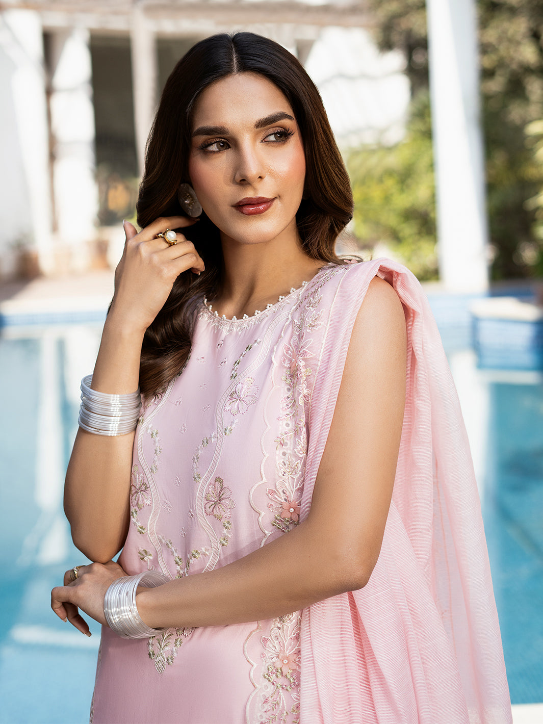 Safa – Powder Pink Luxury Embroidered Ensemble Unstitched Lawn Suit  For Women
