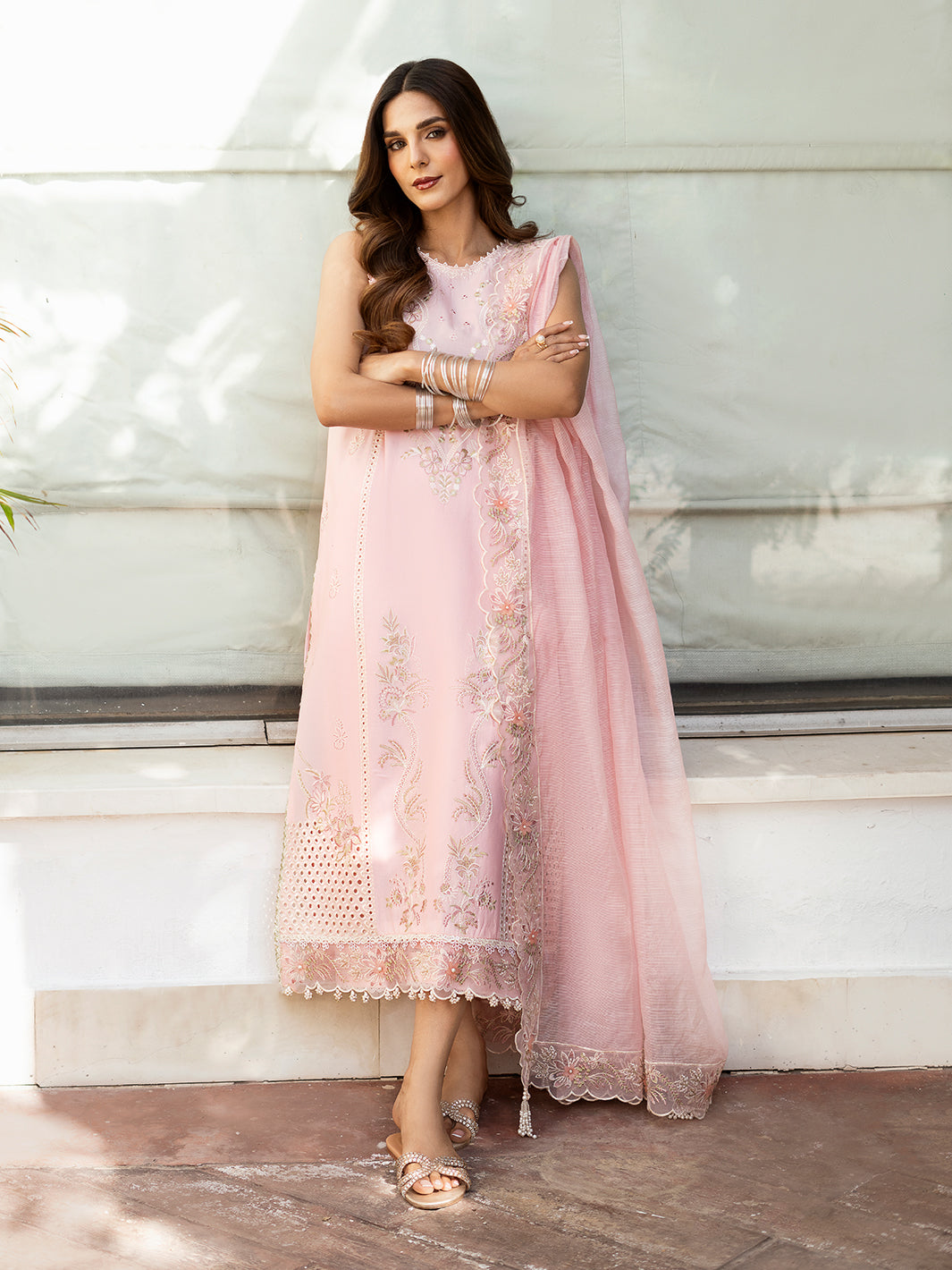Safa – Powder Pink Luxury Embroidered Ensemble Unstitched Lawn Suit  For Women