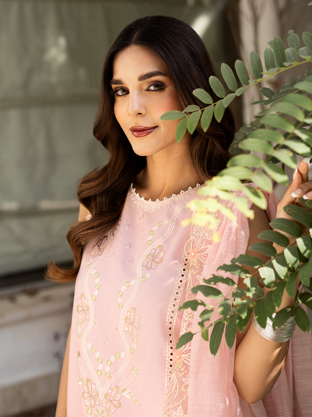 Safa – Powder Pink Luxury Embroidered Ensemble Unstitched Lawn Suit  For Women
