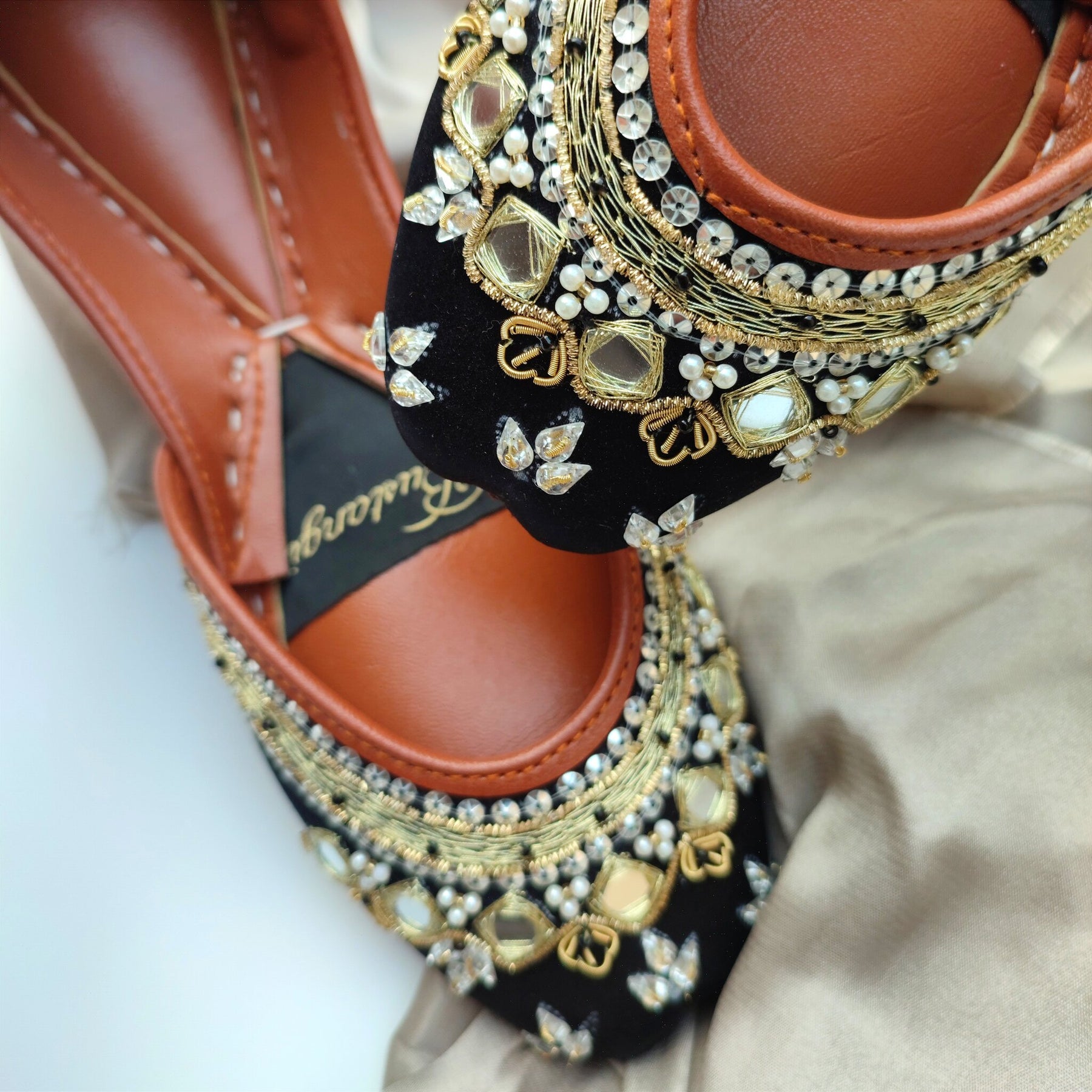 Anarkali Silver & Black Khussa For Women