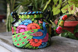 Black Floral With Peacock Hand Painted Truck Art Metal Tea Kettle