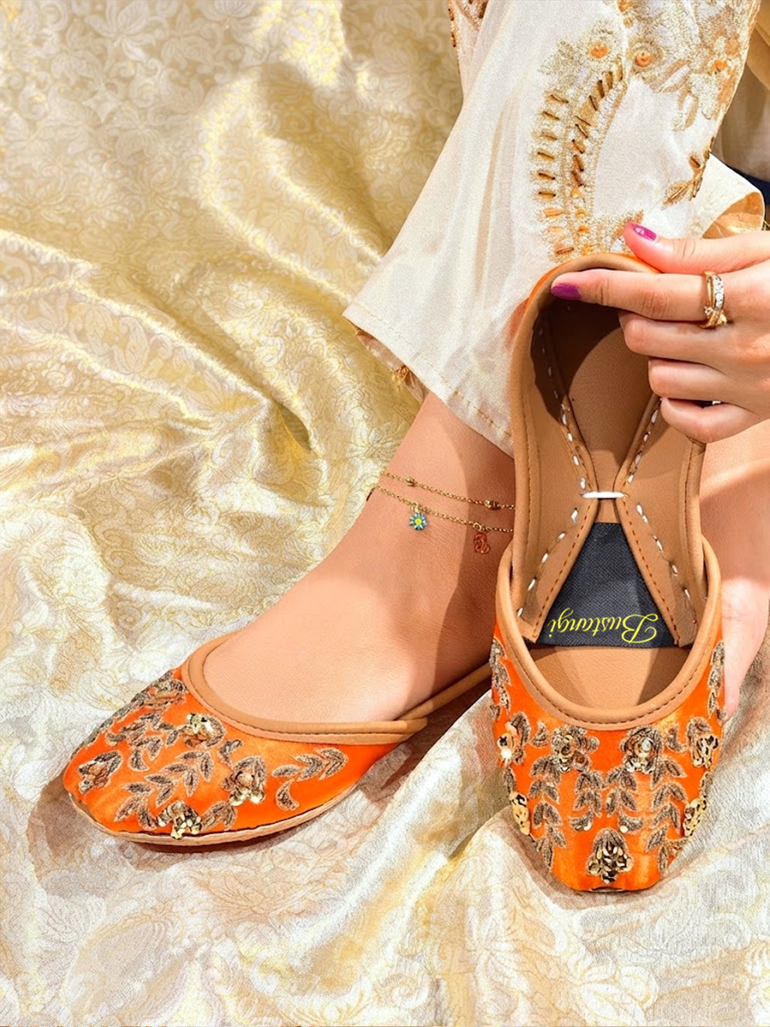 Luxury Handcrafted Embroidered Leather Khussa For Women